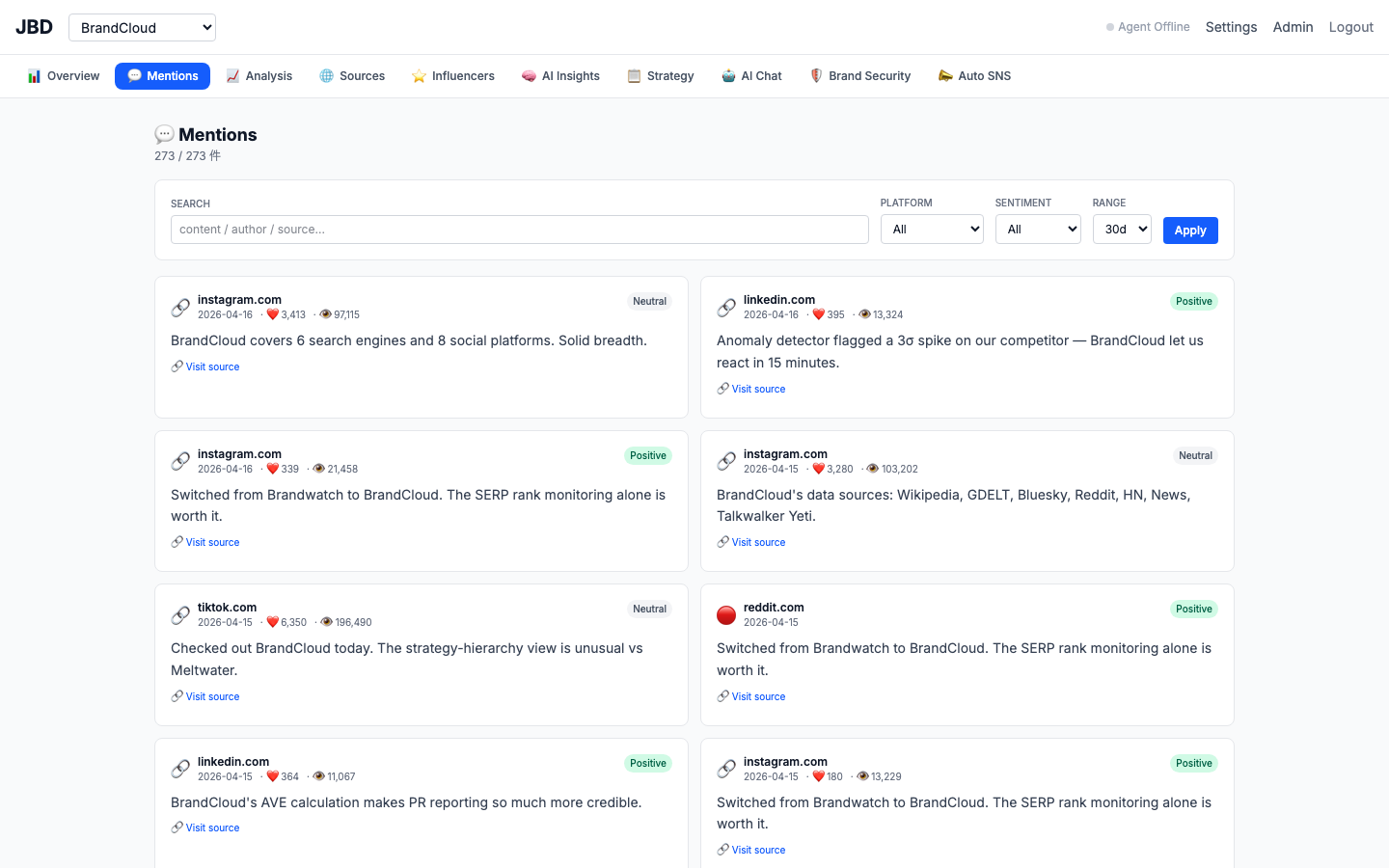 Mentions feed